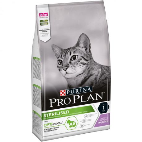 Сухой корм Purina Pro Plan для стерилизованных кошек и кастрированных котов, индейка, пакет, 3 кг 12369930