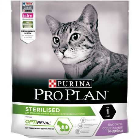 Сухой корм Purina Pro Plan для стерилизованных кошек и кастрированных котов, индейка, пакет, 400 г 12371753