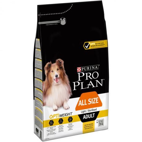Сухой корм Purina Pro Plan для склонных к избыточному весу и/или стерилизованных взрослых собак всех пород с комплексом OPTIWEIGHT с курицей и рисом, пакет, 3 кг 12381656