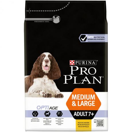 Сухой корм Pro Plan для взрослых собак старше 7 лет средних и крупных пород с комплексом OPTIAGE с курицей и рисом, пакет, 3 кг 12381688