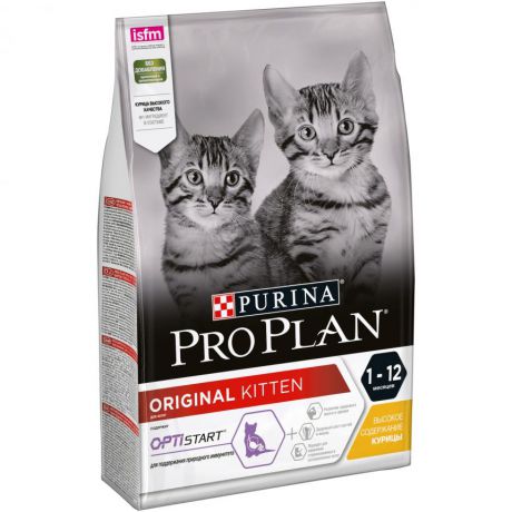 Сухой корм Purina Pro Plan для котят от 1 до 12 месяцев, с курицей, пакет, 3 кг 12369531