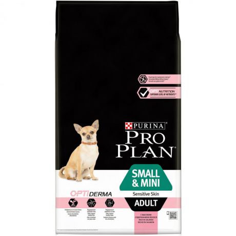 Сухой корм Purina Pro Plan для взрослых собак мелких и карликовых пород с чувствительной кожей, лосось с рисом, пакет, 7 кг 12272581