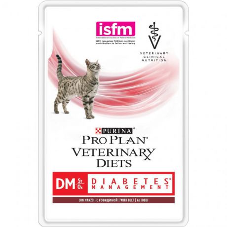 Консервы Purina Pro Plan Veterinary Diets DM для кошек с диабетом, говядина, пауч, 85 г 12381672