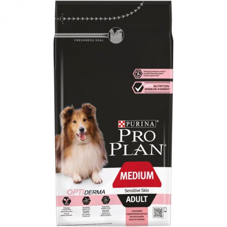 Сухой корм Purina Pro Plan для взрослых собак средних пород с чувствительной кожей, лосось с рисом, пакет, 1,5 кг 12272386