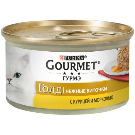 Консервы для кошек Purina Gourmet Gold Нежные биточки, курица с морковью, банка, 85 г 12296405