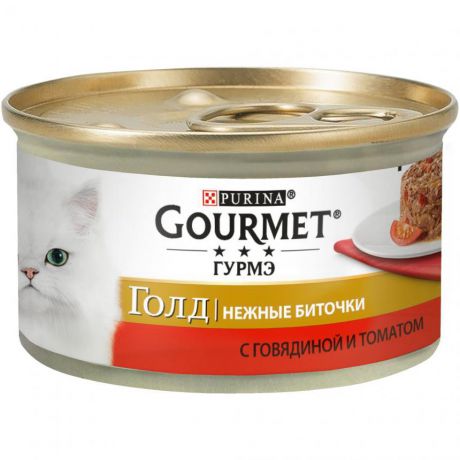 Консервы для кошек Purina Gourmet Gold Нежные биточки, говядина с томатами, банка, 85 г 12296420