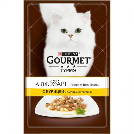 Консервы для кошек Purina Gourmet A la Carte, курица и паста à la Perline, шпинат, пауч, 85 г 12242400