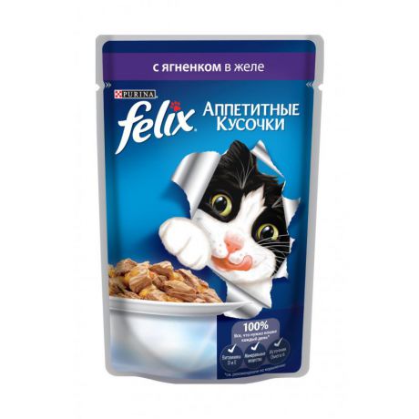 Консервы для кошек Purina Felix Аппетитные кусочки, ягнёнок, пауч, 85 г 12318913
