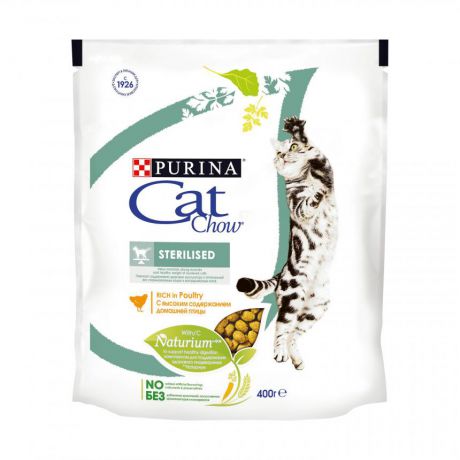Сухой корм Purina Cat Chow для стерилизованных кошек и кастрированных котов, домашняя птица, пакет, 400 г 12267405