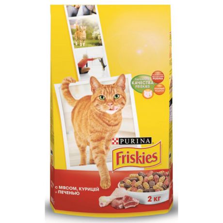 Сухой корм для взрослых кошек Purina Friskies, мясо, курица и печень, пакет, 2 кг 12053622