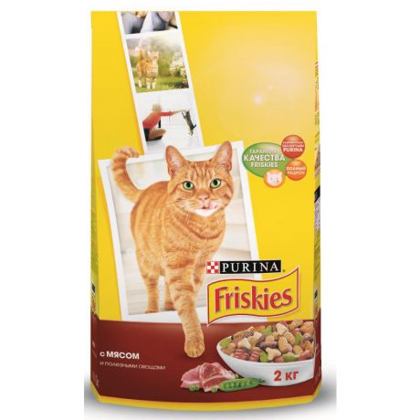Сухой корм для взрослых кошек Purina Friskies, мясо с овощами, пакет, 2 кг 12053767