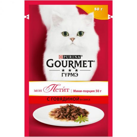 Консервы для кошек Purina Gourmet Mon Petit, говядина, пауч, 50 г 12287078