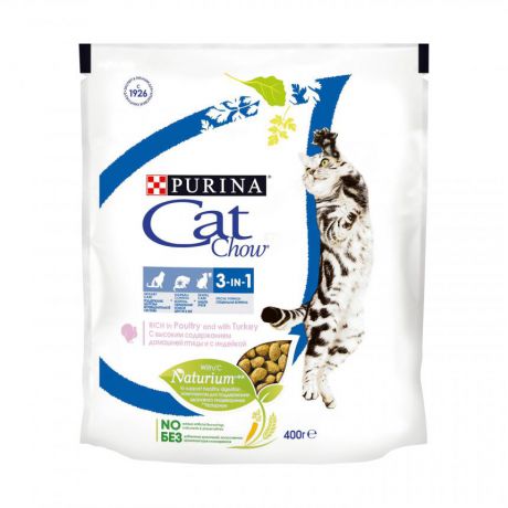 Сухой корм для кошек Purina Cat Chow Feline тройная защита, домашняя птица и индейка, пакет, 400 г 12267403