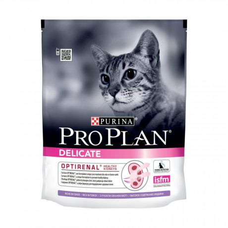 Сухой корм Purina Pro Plan Delicate для кошек с чувствительным пищеварением, индейка, пакет, 400 г 12172031