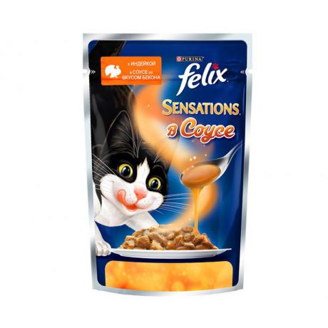 Консервы для кошек Purina Felix Sensations в Удивительном соусе, индейка и бекон, пауч, 85 г 12318969