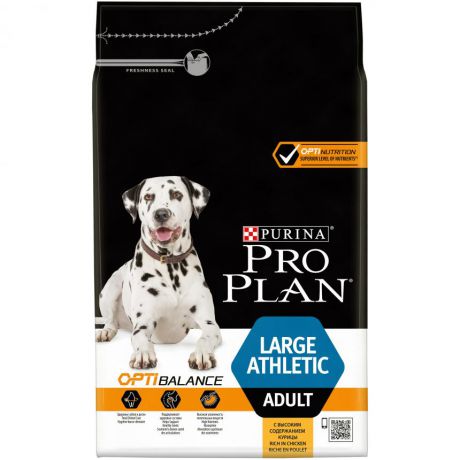 Сухой корм Purina Pro Plan для взрослых собак крупных пород с атлетическим телосложением, курица с рисом, пакет, 3 кг 12272234