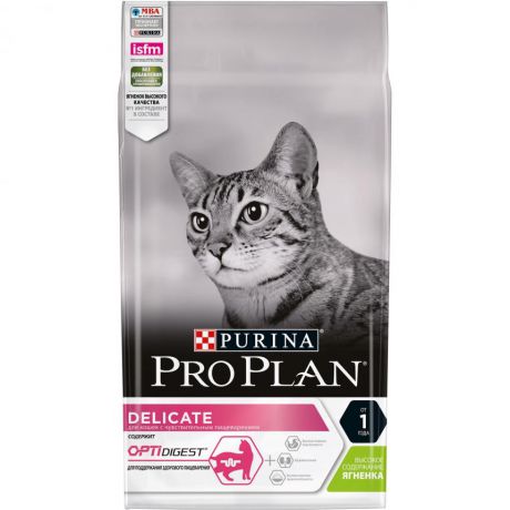Сухой корм Purina Pro Plan для кошек с чувствительным пищеварением и привередливых к еде с ягненком, пакет, 1.5 кг 12369850