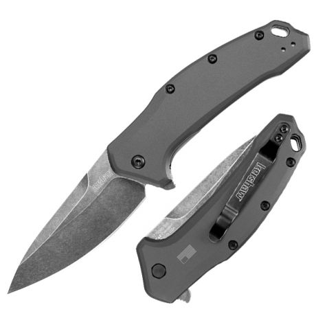 Полуавтоматический складной нож Link Gray Aluminium Flipper, Tanto BlackWash™ Blade