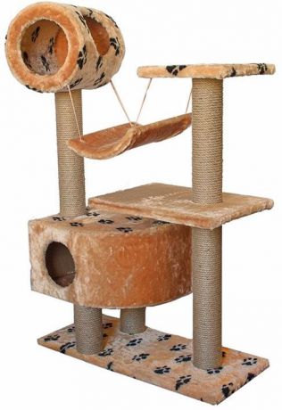 Комплекс с когтеточками для кошек ЧИП Лазалка с двумя домиками и качелями, мех, джут