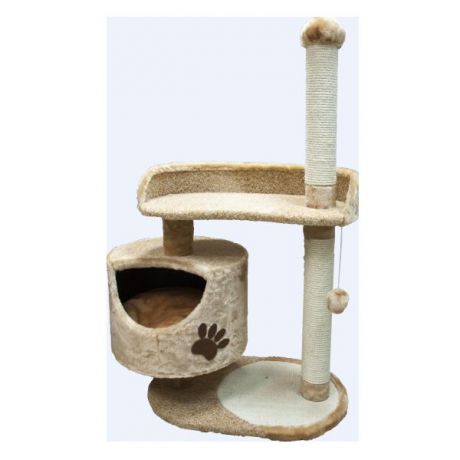 Домик для кошек Зооник 22100-1 круглый с большой лежанкой и подушкой, велюр-мех