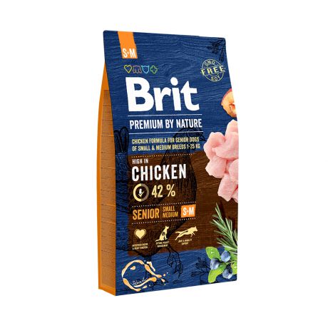 Brit Premium by Nature Dog Senior S+M сухой корм для собак от 7 лет мелких и средних пород с курицей