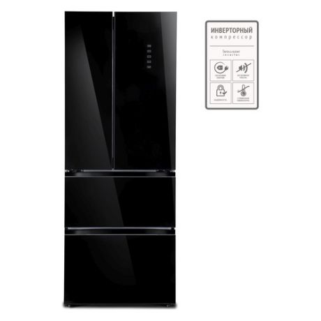 Холодильник TESLER RFD-360I, трехкамерный, черное стекло