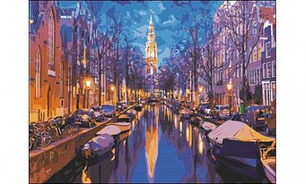 Холст с красками 30*40см по номерам Ночной Амстердам (Арт. Pp027)