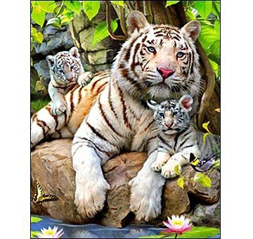 Набор для творчества, Рыжий Кот, Алмазная мозаика Тигрица и тигрята 30*40см 30цв, на подрамнике (ST-396)