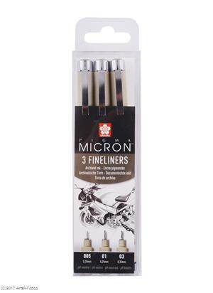 Ручки капиллярные 03шт Pigma Micron черные 0.2мм, 0.25мм, 0.35мм, Sakura