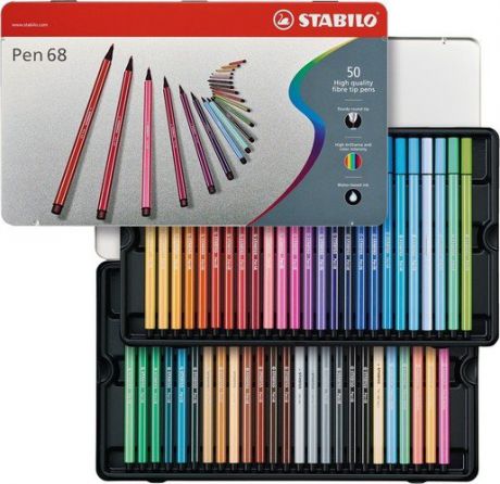 Фломастеры Stabilo/Стабило Pen 68" 50цветов, в металлическом футляре"