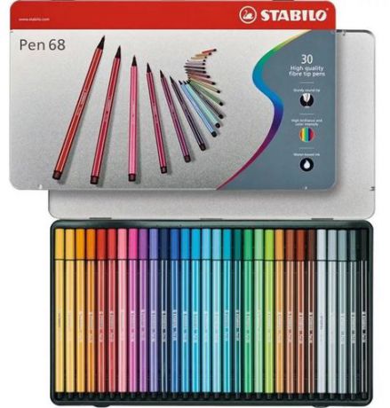 Фломастеры Stabilo/Стабило Pen 68" 30цветов, в металлическом футляре"