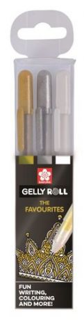 Набор гелевых ручек, SAKURA, Gelly Roll Mix 3 цвета: золотая, серебряная, белая