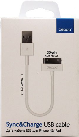 Дата-кабель Deppa USB - 30-pin 1,2м для Apple White