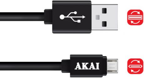 Дата-кабель Akai CE-410 USB-micro USB двусторонний Black