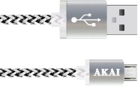 Дата-кабель Akai CE-421 W USB-micro USB двусторонний White-Black