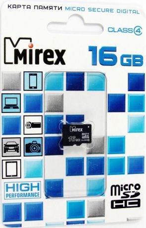 Карта памяти MicroSDHC Mirex 16Gb Class 4 без адаптера Black