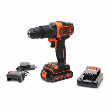 Аккумуляторная ударная дрель-шуруповерт (18.0 В, 1.0 А·ч, Li-Ion, 2 АКБ) BLACK+DECKER BDCHD18KB-XK BDCHD18KB-XK