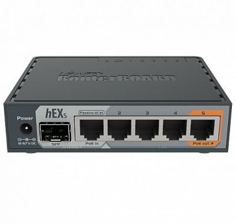 Маршрутизатор MikroTik RB760iGS hEX S with Dual Core 880MHz MHz CPU, 256MB RAM, 5 Gigabit LAN ports, SFP, USB, PoE-out on port #5, RouterOS L4, plasti