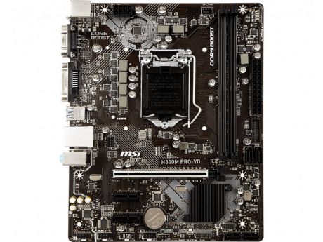 Материнская плата MSI H310M PRO-VD PLUS (S1151v2, H310, 2xDDR4, PCI-Ex16, 2xPCI-Ex1, D-SUB, DVI, SATA III, GB Lan, USB3.1, mATX, Retail)