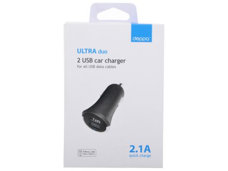 Автомобильное зарядное устройство Deppa 2 USB компакт 2,1 А, черный (11204)