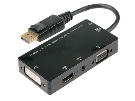 ORIENT C311, Кабель-адаптер DisplayPort M - HDMI/ DVI-I/ VGA+Audio, длина 0.2 метра, черный (мама 90deg -папа)