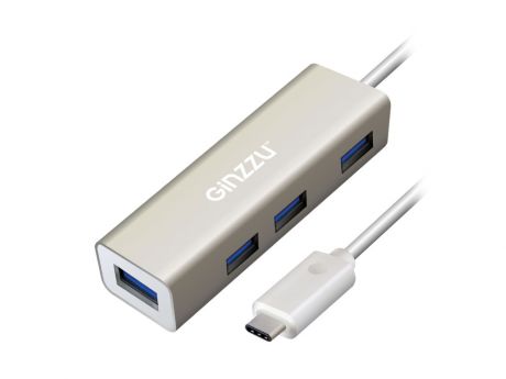 Концентратор Ginzzu GR-518UB OTG Type C! 4-х портовый USB 3.0 OTG Type C концентратор, интерфейс USB 3.1 Type C, кабель - 20 см, алюминиевый корпус,