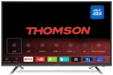 Телевизор Thomson T55USM5200 LED 55" Black, 16:9, 3840x2160, Smart TV, 1200:1, 500 кд/м2, USB, 3xHDMI, AV, Rj-45, Wi-Fi, DVB-T, T2, C, S, S2