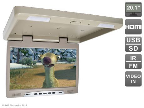 Потолочный автомобильный монитор 20,1" с HDMI и встроенным медиаплеером AVIS Electronics AVS2020MPP (бежевый)