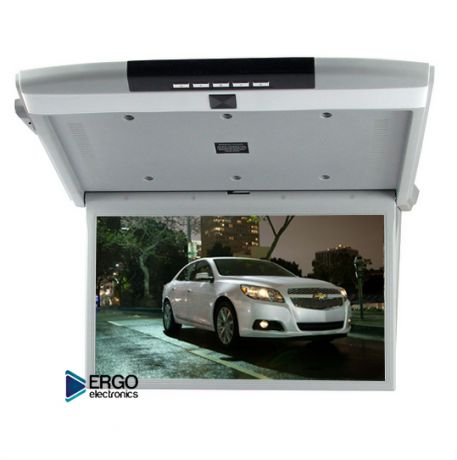 Автомобильный потолочный монитор 17.3" со встроенным Full HD медиаплеером ERGO ER17S (серый) (+ беспроводные наушники в подарок!)