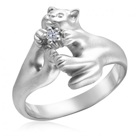 Серебряное кольцо с фианитом Кошка С 10530