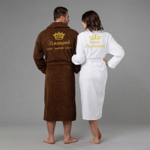 Комплект халатов с именной вышивкой "Царь и Царица" (коричневый и белый)