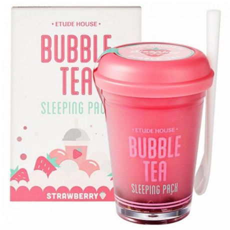 Ночная маска с экстрактом клубники Etude House Bubble Tea Sleeping Pack Strawberry