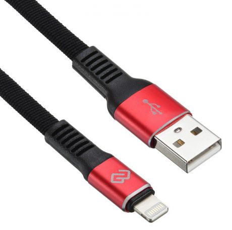 Кабель Digma USB A (m) Lightning (m) 0.15м черный/красный плоский