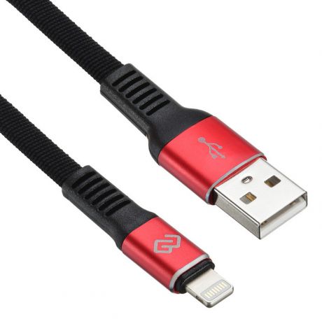 Кабель Digma USB A (m) Lightning (m) 1.2м черный/красный плоский